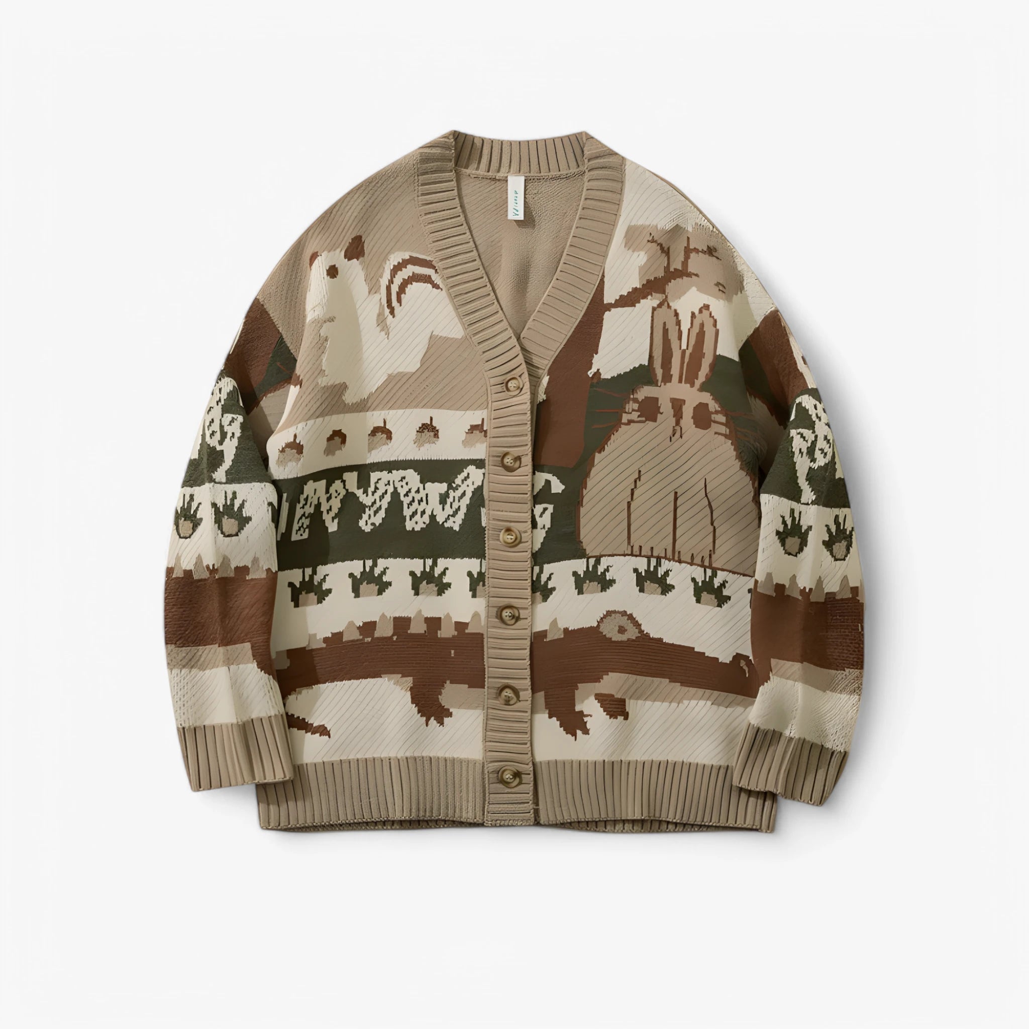 Animal Pattern Button-Up Knit Cardigan Real Old Money