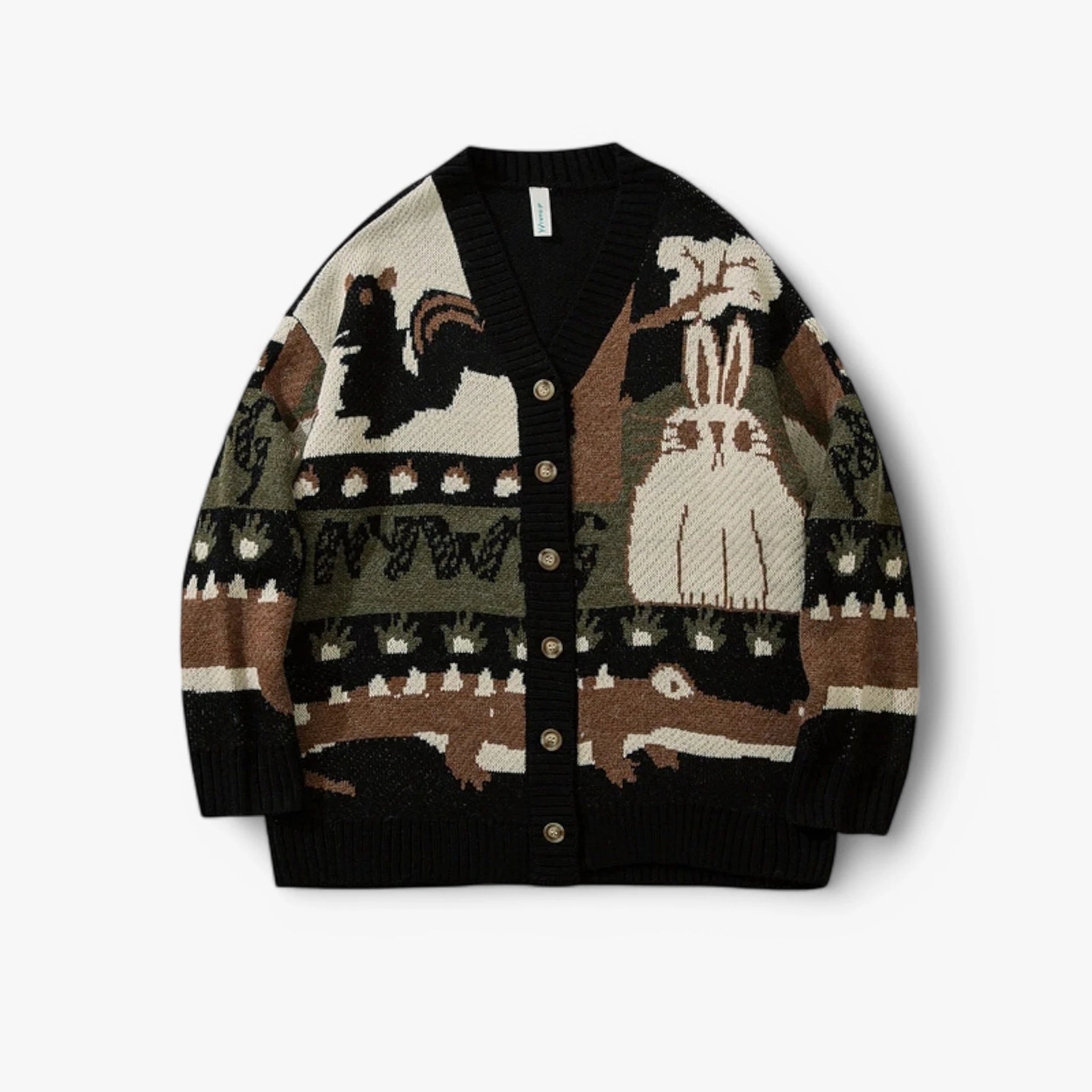 Animal Pattern Button-Up Knit Cardigan Real Old Money