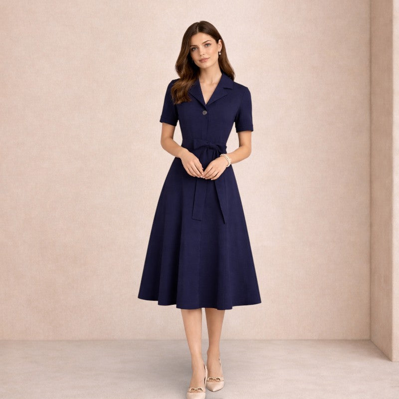 Belted Short-Sleeve Midi Dress Old Money