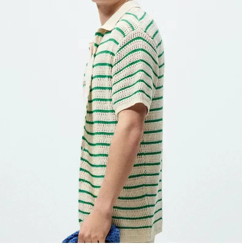 Breeze Knit Striped Polo Shirt Real Old Money