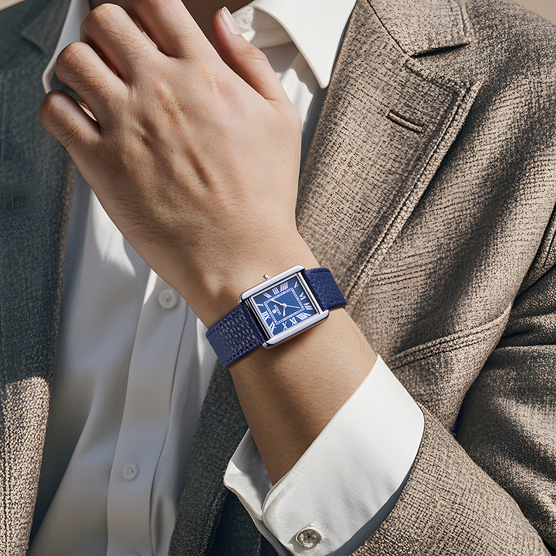 Classic Rectangular Leather Strap Quartz Watch Real Old Money