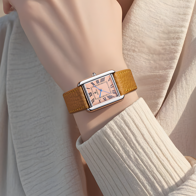 Classic Rectangular Leather Strap Quartz Watch Real Old Money