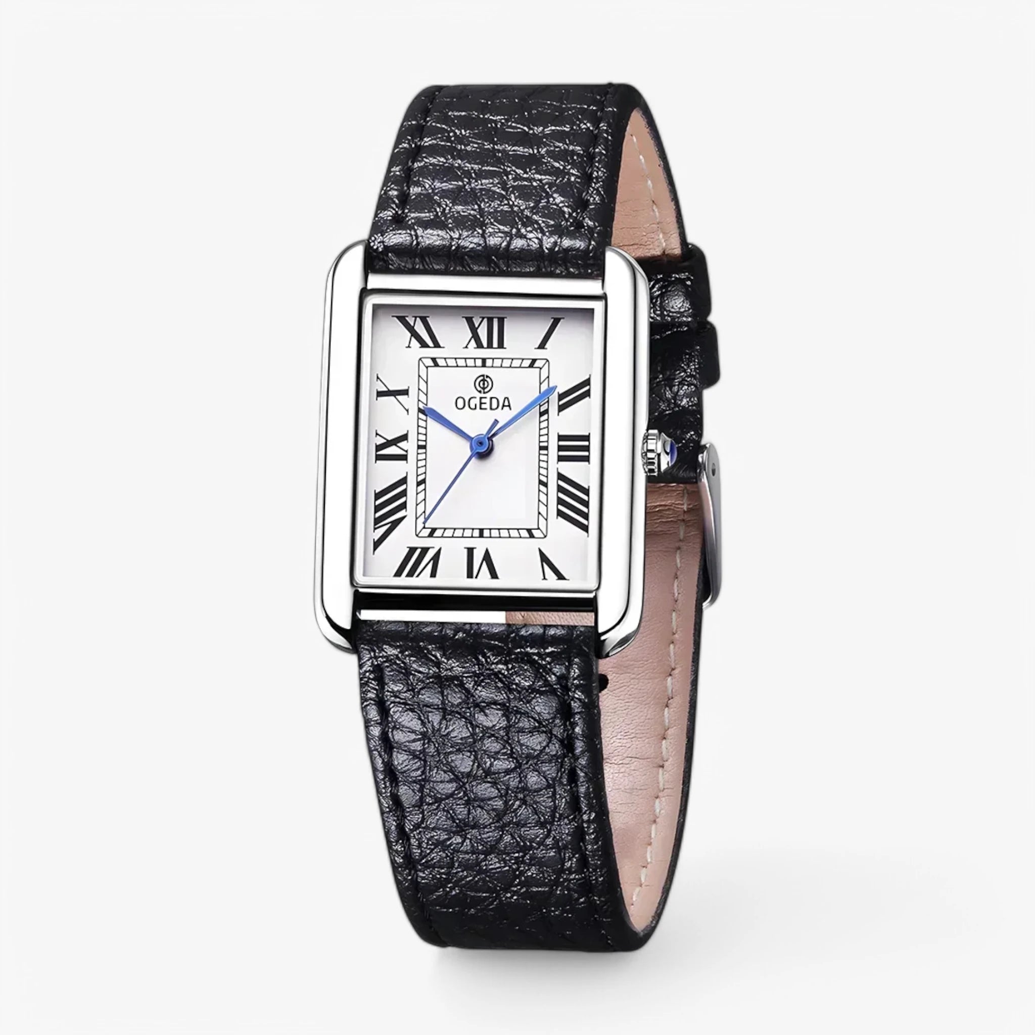 Classic Rectangular Leather Strap Quartz Watch Real Old Money