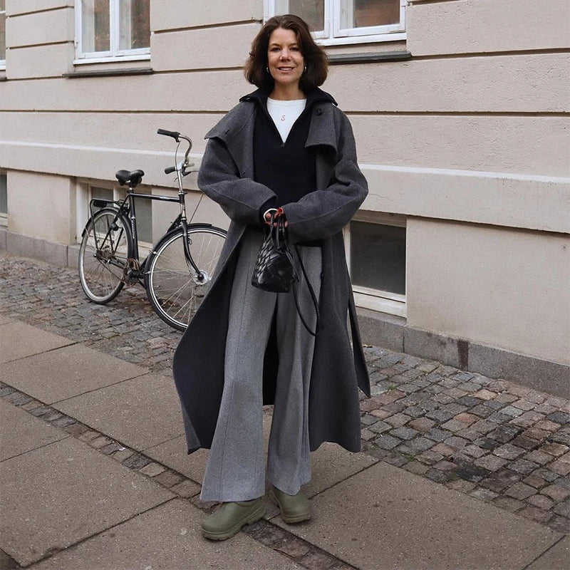 Double-Breasted Wool Belted Overcoat Old Money