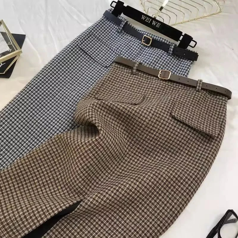 High-Waisted Wool Blend Midi Skirt Real Old Money