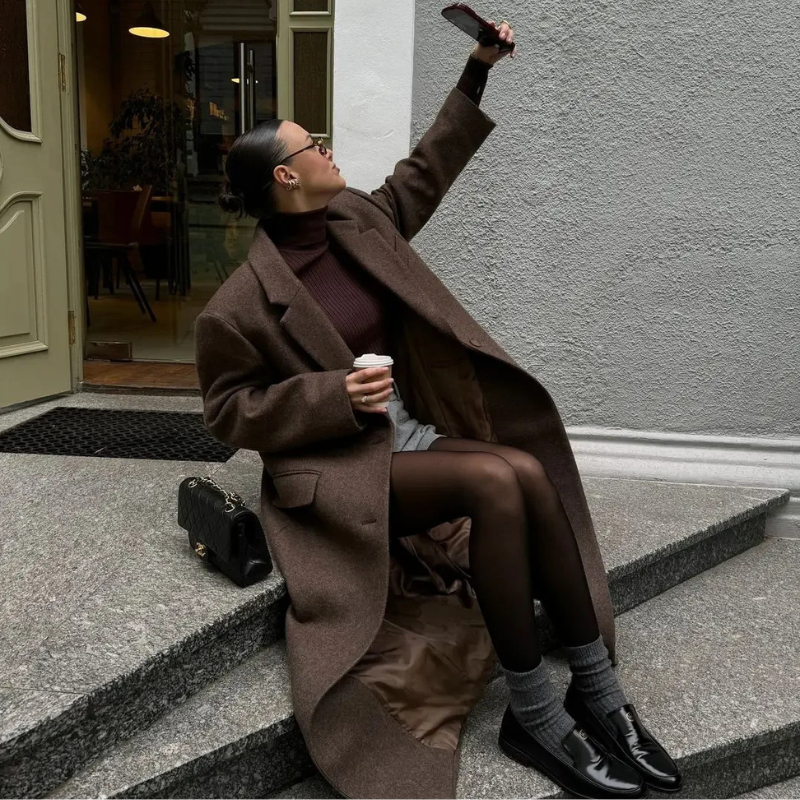 Long Brown Wool Blend Coat oldmoney