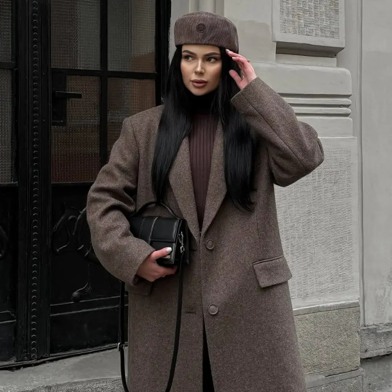 Long Brown Wool Blend Coat oldmoney