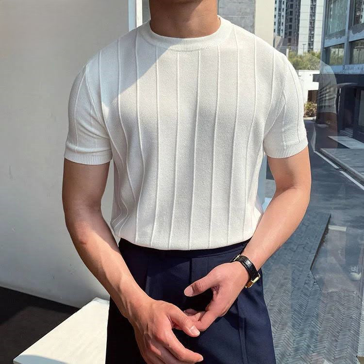 Men's Ribbed Knit Crew Neck Tee Real Old Money