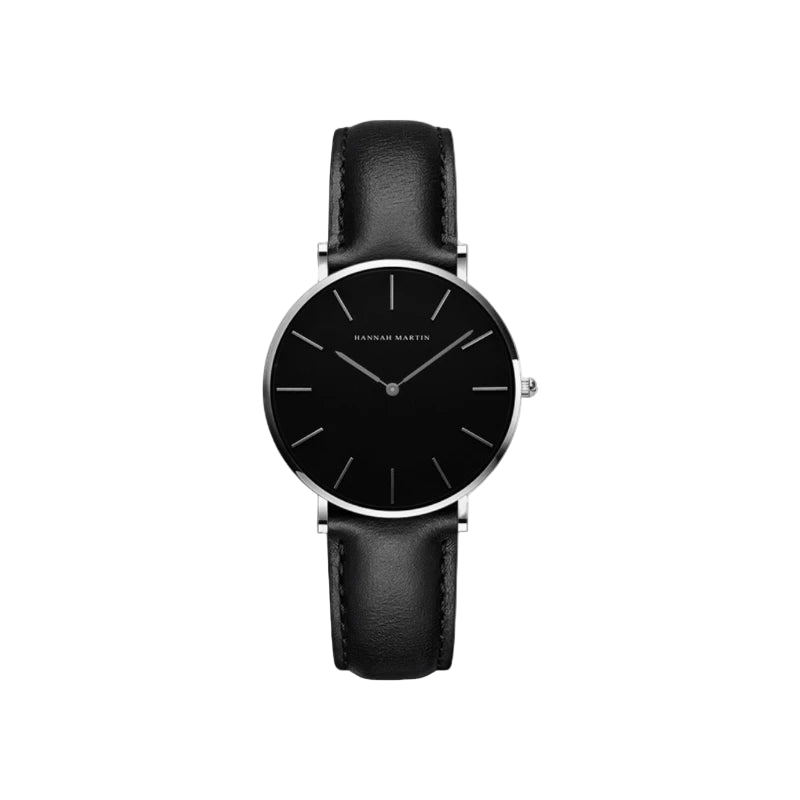 Noir Curve Slim Leather Watch Real Old Money