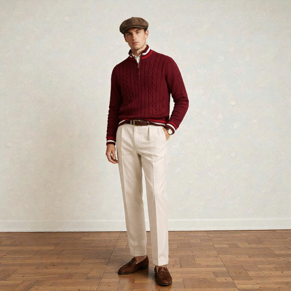 Quarter-Zip Knit Sweater Old Money