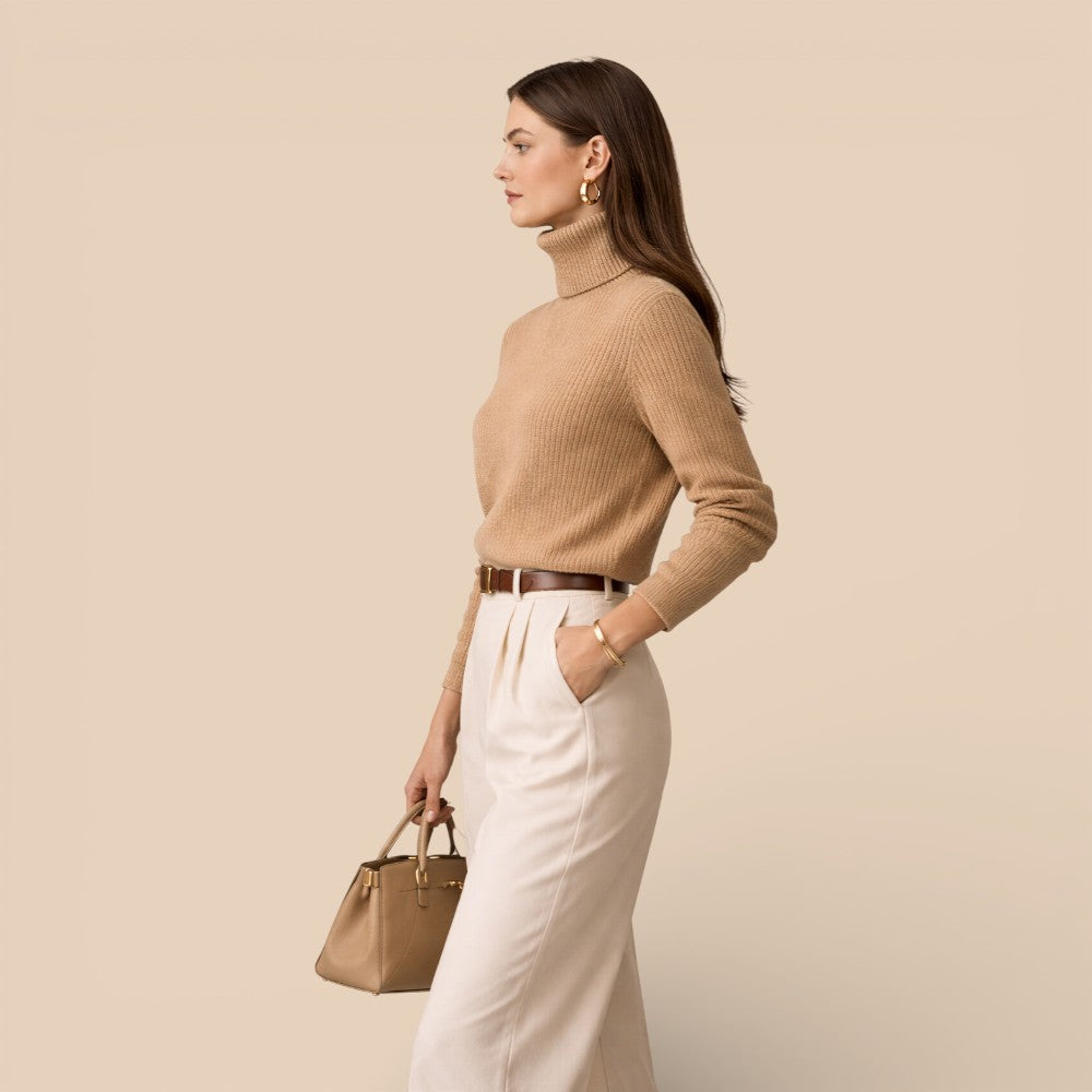 Ribbed Turtleneck Knit Sweater Old Money