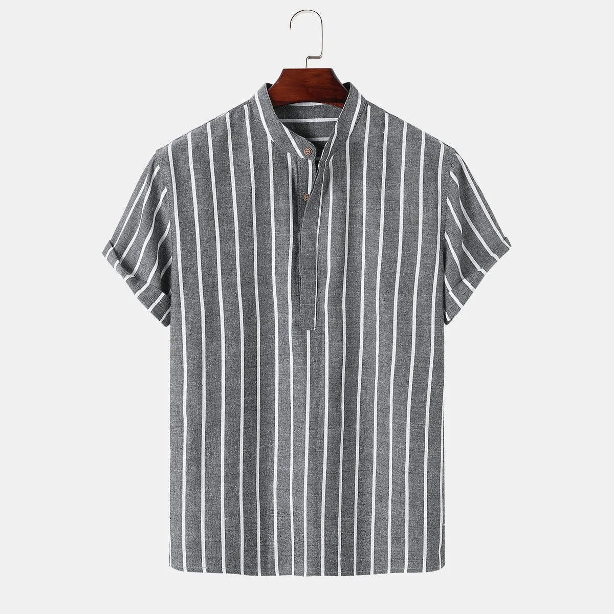 Striped Mandarin Collar Shirt
