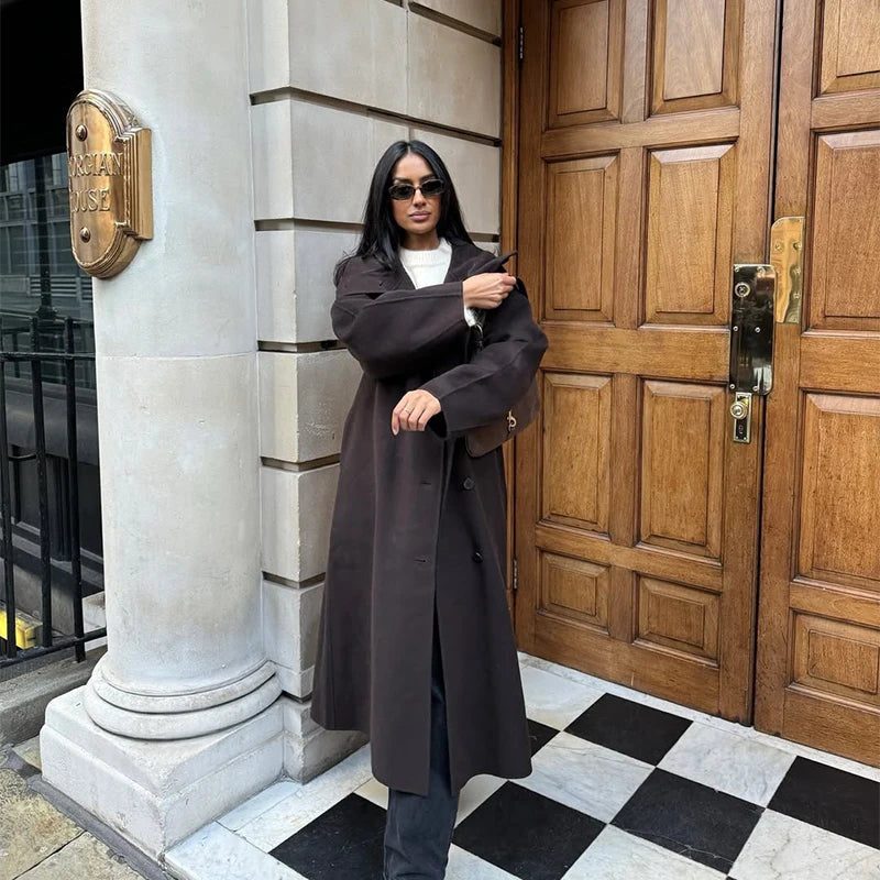 Double-Breasted Wool Belted Overcoat Old Money