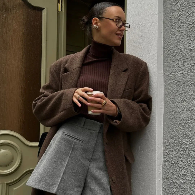 Long Brown Wool Blend Coat oldmoney