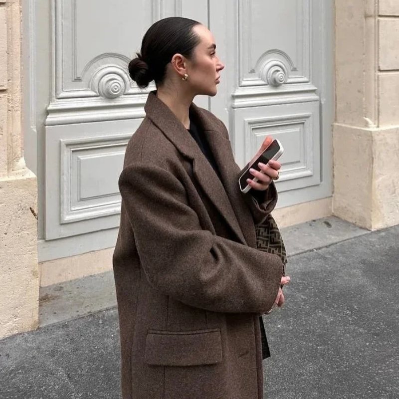 Long Brown Wool Blend Coat oldmoney