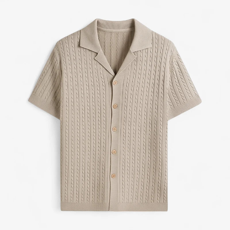 Men’s Cable Knit Button-Up Polo Shirt