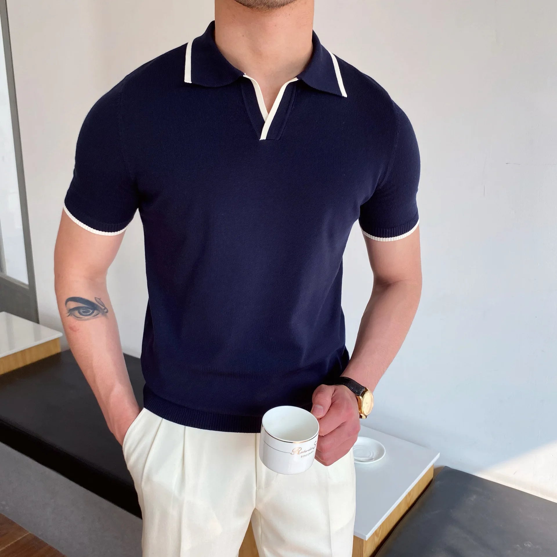 Men's Contrast-Trim Knit Polo Real Old Money
