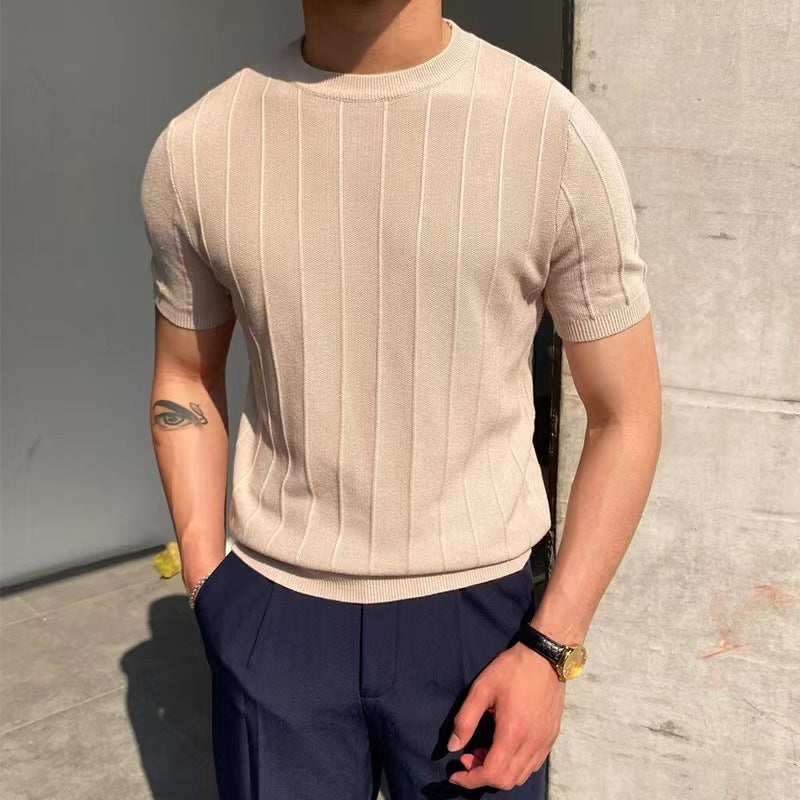 Men's Ribbed Knit Crew Neck Tee Real Old Money