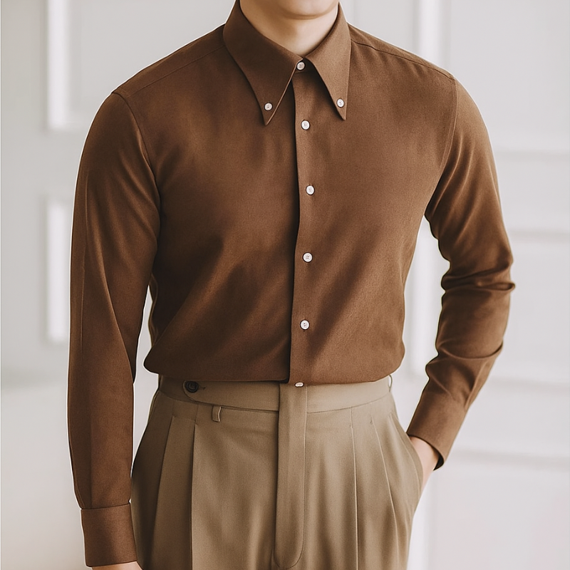 Old Money Brown Cotton Shirt Real Old Money