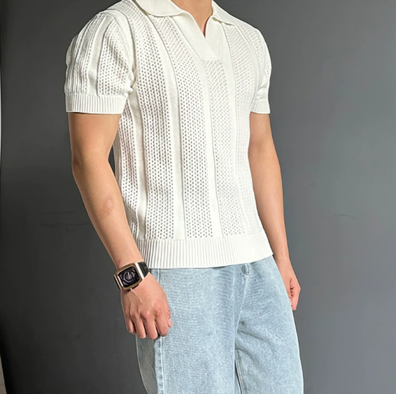 Open-Knit Casual Polo Shirt Real Old Money