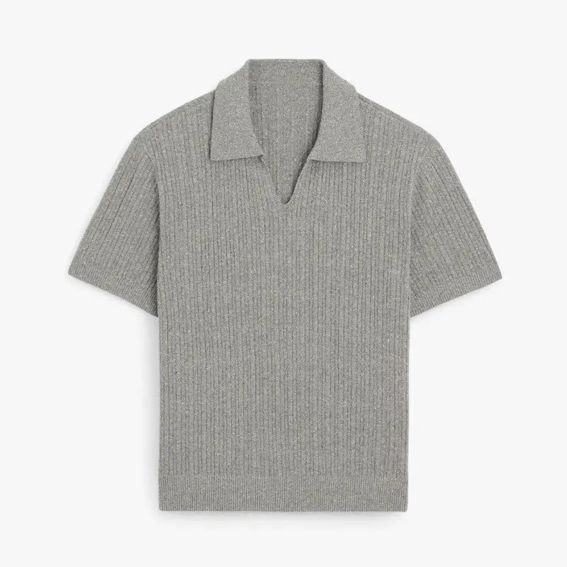 Ribbed Knit V-Neck Polo ROM