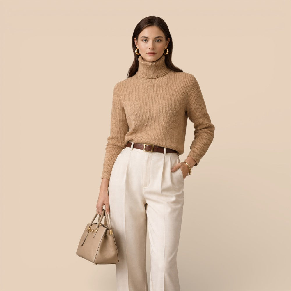 Ribbed Turtleneck Knit Sweater Old Money