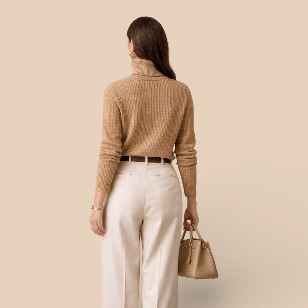 Ribbed Turtleneck Knit Sweater Old Money