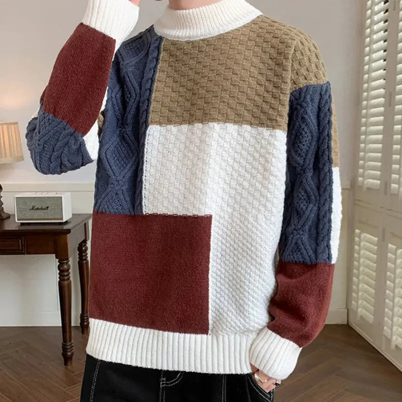  Vintage Contrast Color Sweater